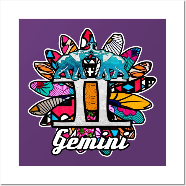 Vibrant Retro Gemini Elephant Twins Wall Art by artbyomega